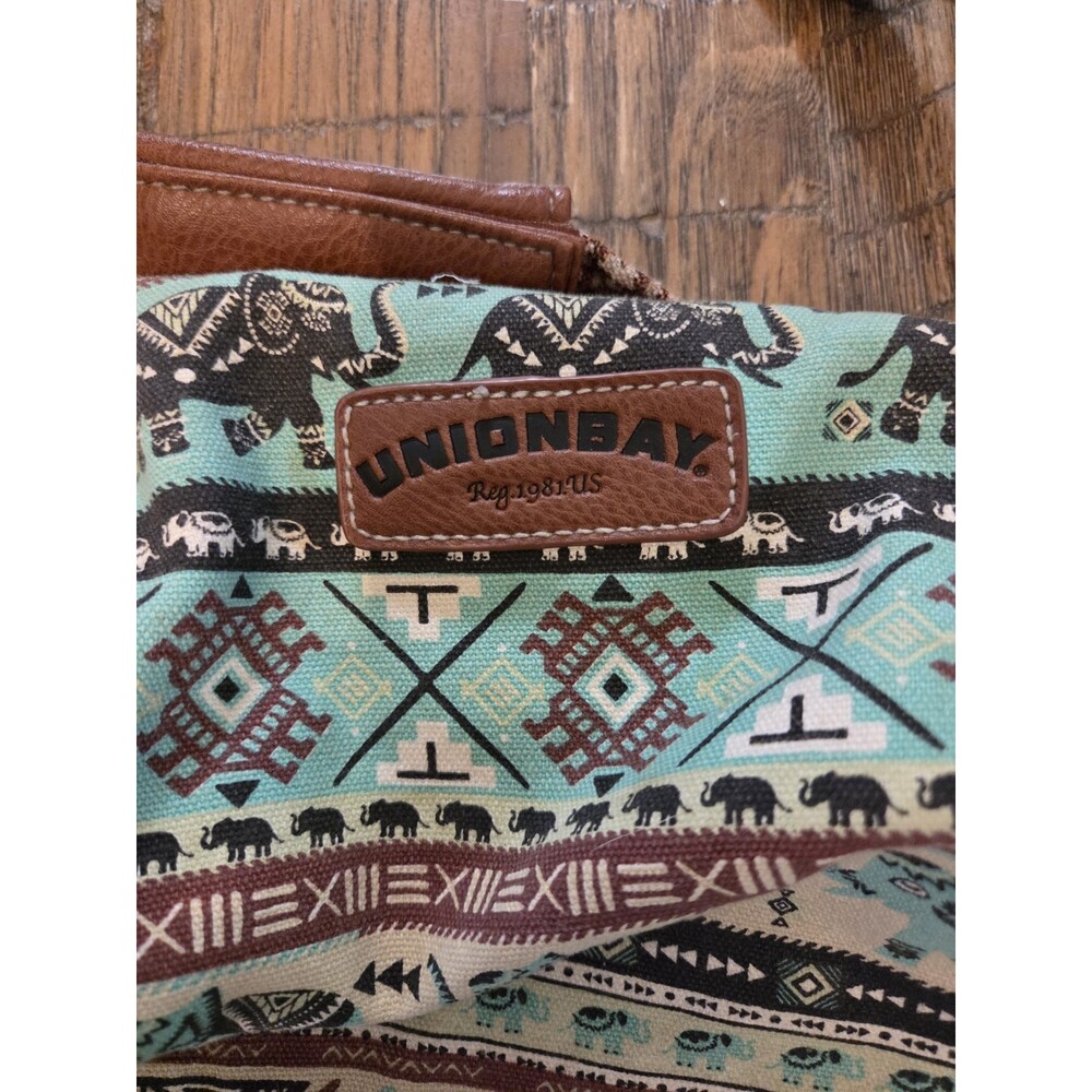 Unionbay Duffle Bag Elephant Teal/ Burgund Cream Tribal Print Canvas Boho